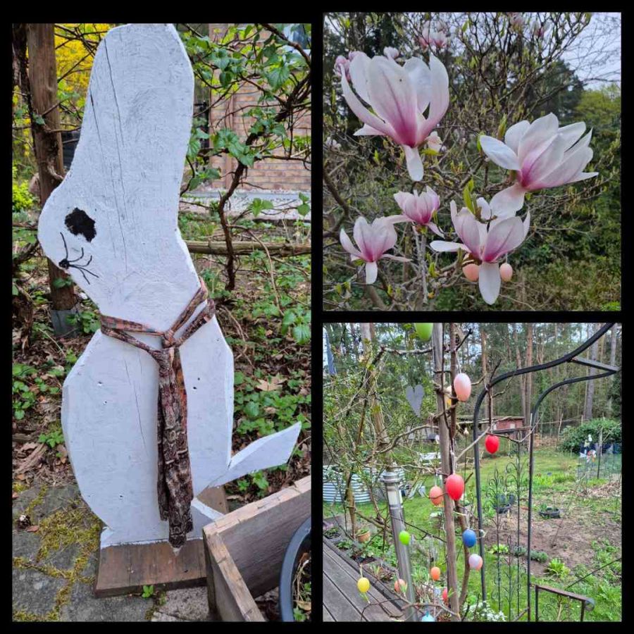 Osterhase / Blüten / Ostereier an einem Strauch